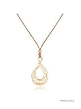 Burnished Gold Plated Infinity Pendant Long Necklace Adjustable Wax Cord